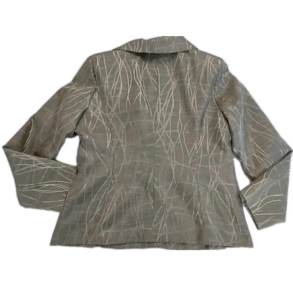 Danillo Women 2 Button Blazer Jacket Sage Green Gold Sz 14 Pleated Elegant Neck - Picture 15 of 16